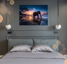 Load image into Gallery viewer, Meeting of the giants: The lone elephant and the Shining Moon on the beach