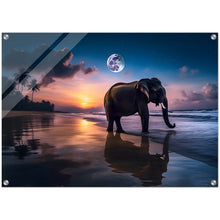 Load image into Gallery viewer, Meeting of the giants: The lone elephant and the Shining Moon on the beach