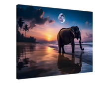 Load image into Gallery viewer, Meeting of the giants: The lone elephant and the Shining Moon on the beach
